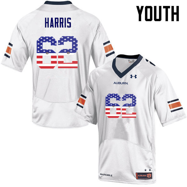 Youth #62 Josh Harris Auburn Tigers USA Flag Fashion College Football Jerseys-White - Click Image to Close